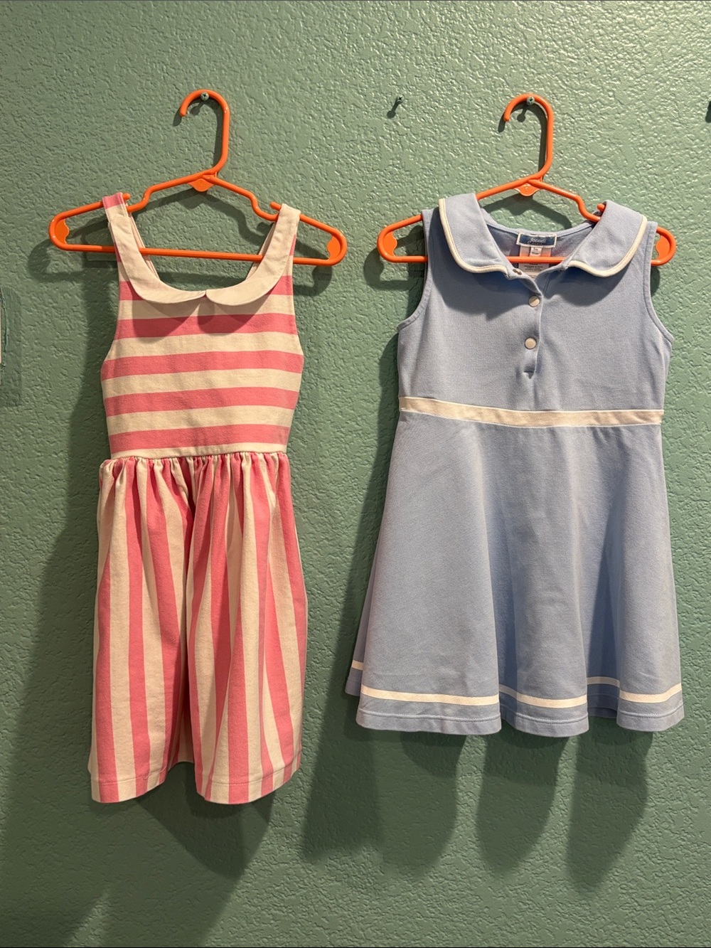 Jacadi Paris girls size 5 pink stripe light blue summer dresses